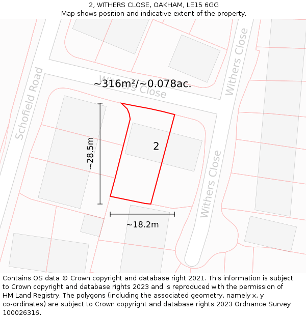 2, WITHERS CLOSE, OAKHAM, LE15 6GG: Plot and title map