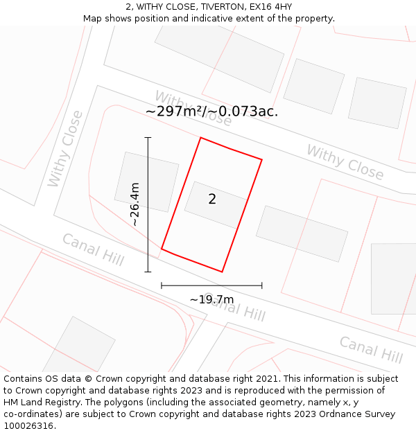 2, WITHY CLOSE, TIVERTON, EX16 4HY: Plot and title map