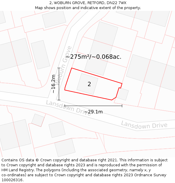 2, WOBURN GROVE, RETFORD, DN22 7WX: Plot and title map