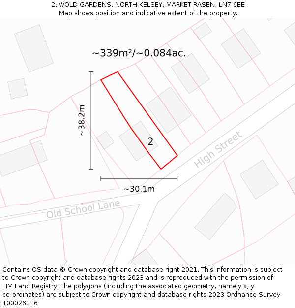 2, WOLD GARDENS, NORTH KELSEY, MARKET RASEN, LN7 6EE: Plot and title map