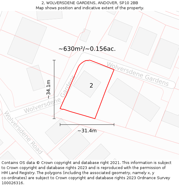 2, WOLVERSDENE GARDENS, ANDOVER, SP10 2BB: Plot and title map