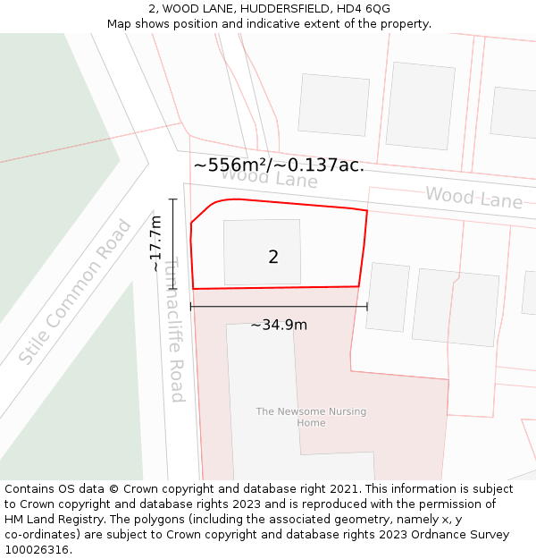 2, WOOD LANE, HUDDERSFIELD, HD4 6QG: Plot and title map