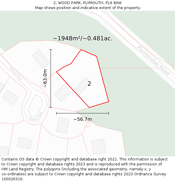 2, WOOD PARK, PLYMOUTH, PL6 8AW: Plot and title map