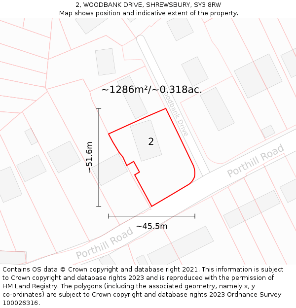 2, WOODBANK DRIVE, SHREWSBURY, SY3 8RW: Plot and title map