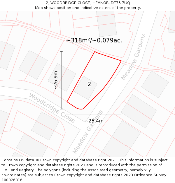 2, WOODBRIDGE CLOSE, HEANOR, DE75 7UQ: Plot and title map