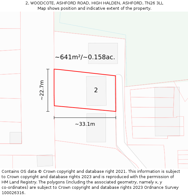 2, WOODCOTE, ASHFORD ROAD, HIGH HALDEN, ASHFORD, TN26 3LL: Plot and title map