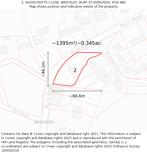 2, WOODCROFTS CLOSE, BROCKLEY, BURY ST EDMUNDS, IP29 4BA: Plot and title map