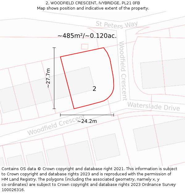 2, WOODFIELD CRESCENT, IVYBRIDGE, PL21 0FB: Plot and title map