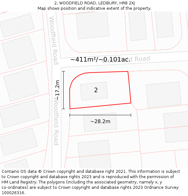 2, WOODFIELD ROAD, LEDBURY, HR8 2XJ: Plot and title map