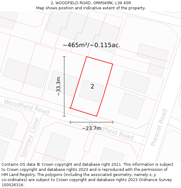 2, WOODFIELD ROAD, ORMSKIRK, L39 4SR: Plot and title map