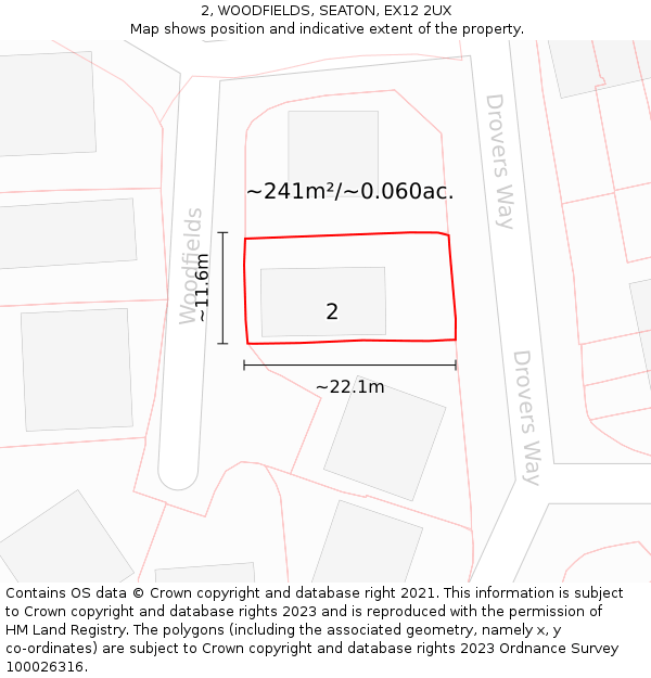 2, WOODFIELDS, SEATON, EX12 2UX: Plot and title map