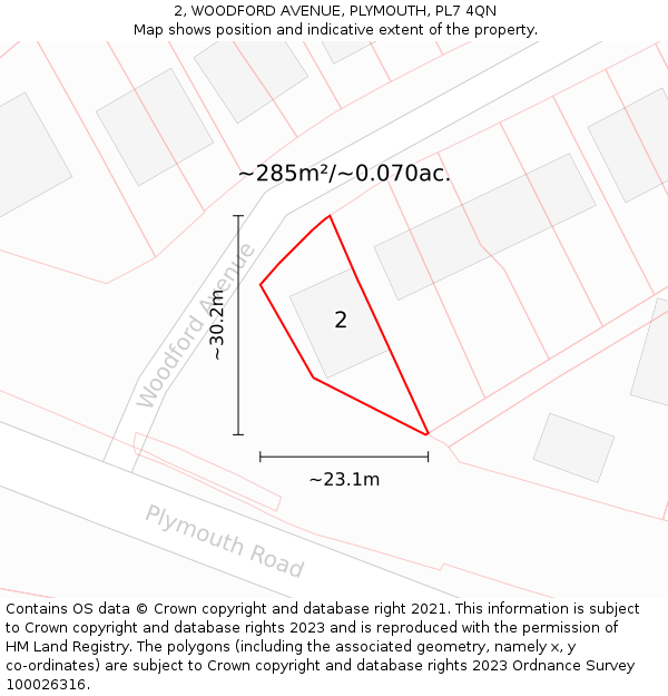 2, WOODFORD AVENUE, PLYMOUTH, PL7 4QN: Plot and title map