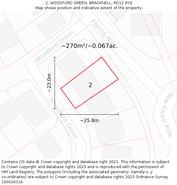 2, WOODFORD GREEN, BRACKNELL, RG12 9YQ: Plot and title map