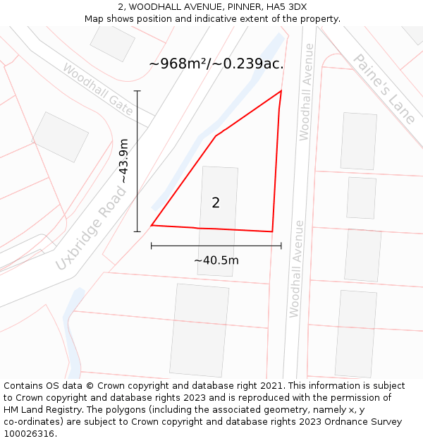 2, WOODHALL AVENUE, PINNER, HA5 3DX: Plot and title map