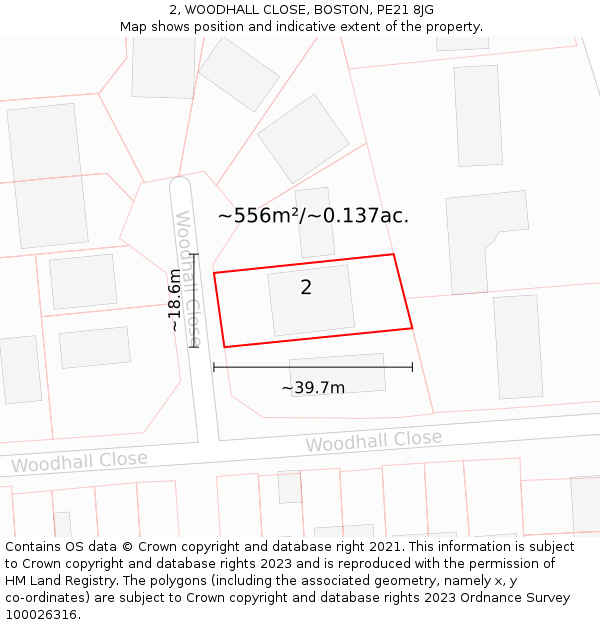 2, WOODHALL CLOSE, BOSTON, PE21 8JG: Plot and title map