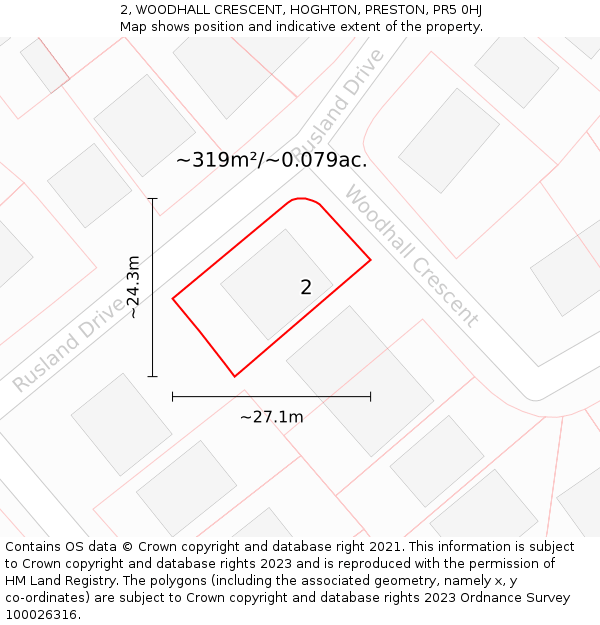 2, WOODHALL CRESCENT, HOGHTON, PRESTON, PR5 0HJ: Plot and title map