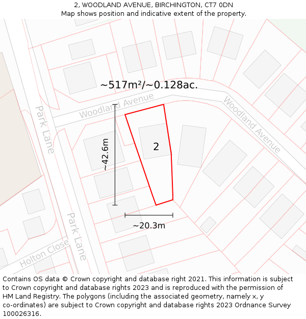 2, WOODLAND AVENUE, BIRCHINGTON, CT7 0DN: Plot and title map