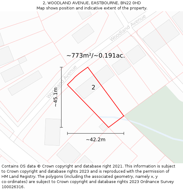 2, WOODLAND AVENUE, EASTBOURNE, BN22 0HD: Plot and title map