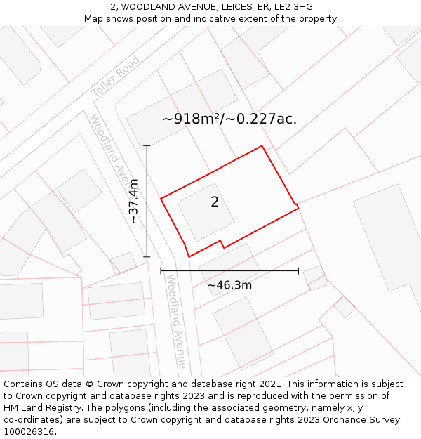 2, WOODLAND AVENUE, LEICESTER, LE2 3HG: Plot and title map