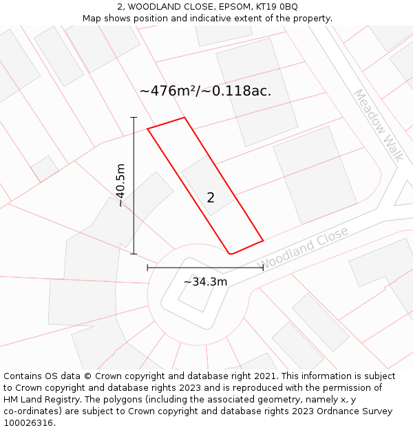 2, WOODLAND CLOSE, EPSOM, KT19 0BQ: Plot and title map