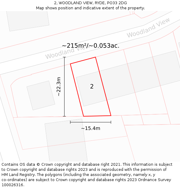 2, WOODLAND VIEW, RYDE, PO33 2DG: Plot and title map