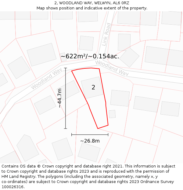 2, WOODLAND WAY, WELWYN, AL6 0RZ: Plot and title map