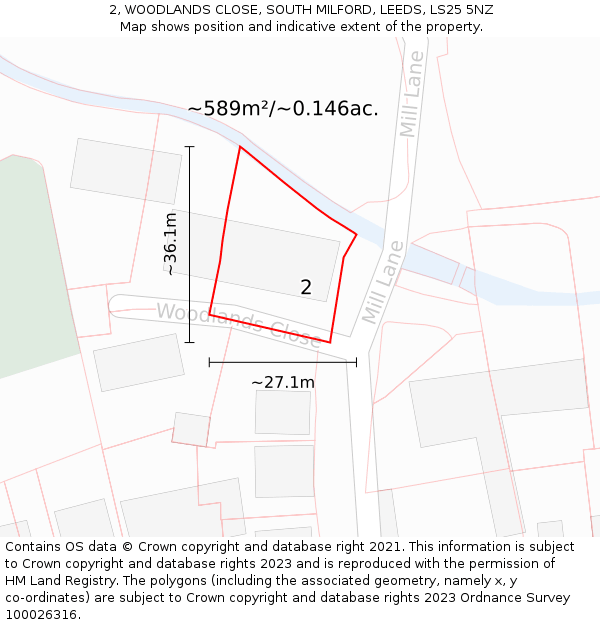 2, WOODLANDS CLOSE, SOUTH MILFORD, LEEDS, LS25 5NZ: Plot and title map