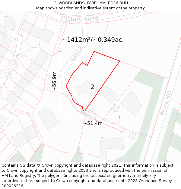 2, WOODLANDS, FAREHAM, PO16 8UH: Plot and title map