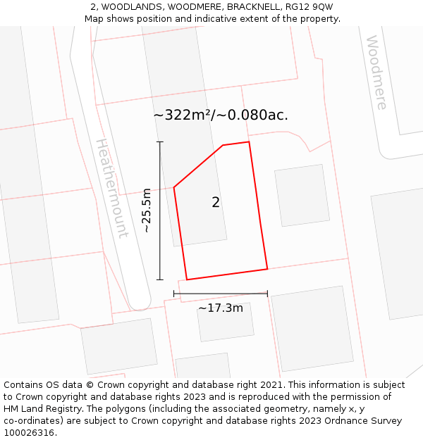 2, WOODLANDS, WOODMERE, BRACKNELL, RG12 9QW: Plot and title map