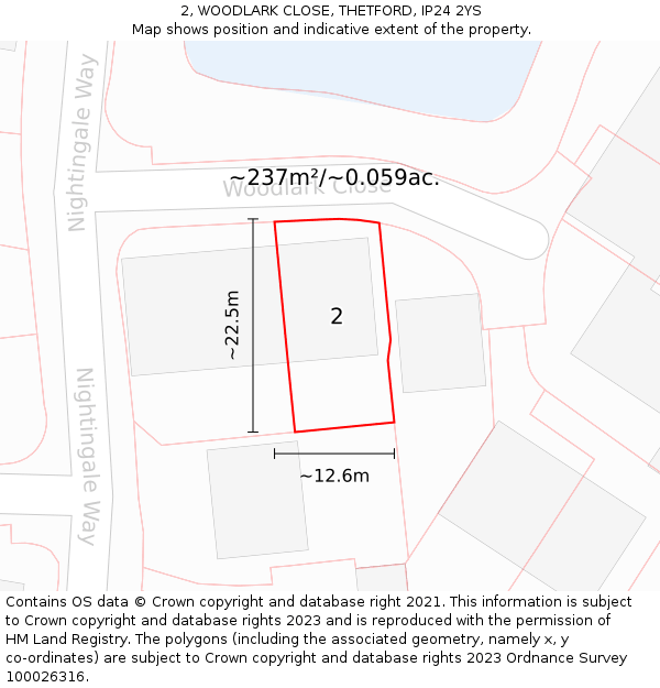 2, WOODLARK CLOSE, THETFORD, IP24 2YS: Plot and title map