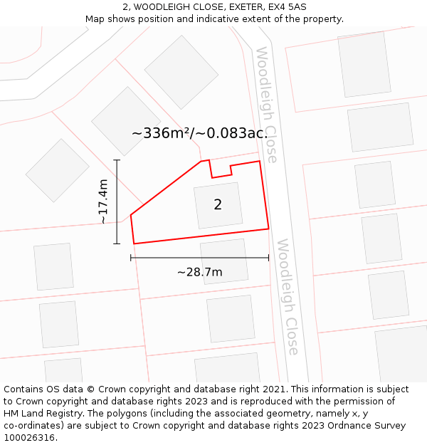 2, WOODLEIGH CLOSE, EXETER, EX4 5AS: Plot and title map