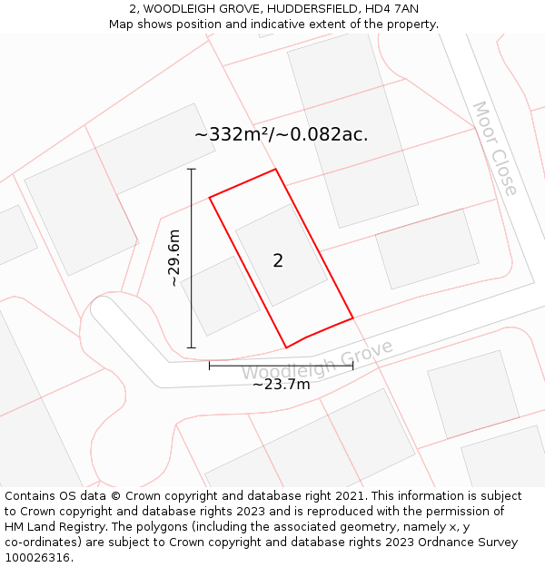 2, WOODLEIGH GROVE, HUDDERSFIELD, HD4 7AN: Plot and title map