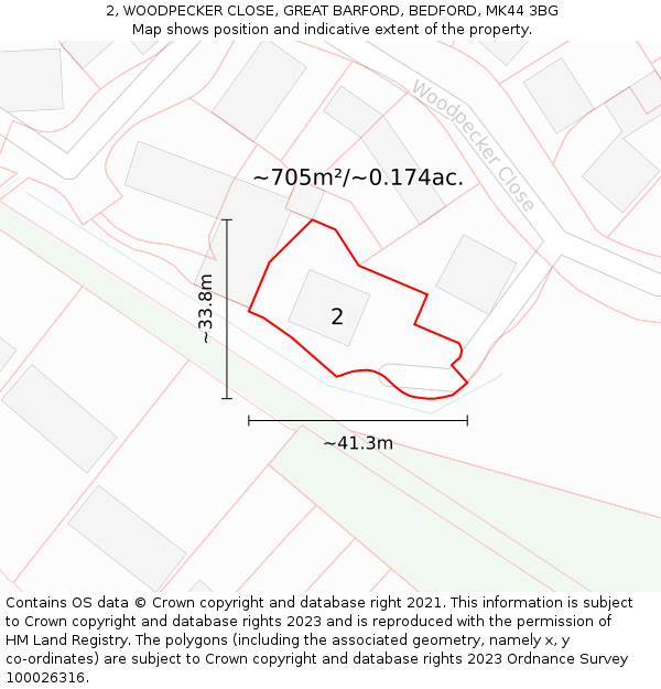 2, WOODPECKER CLOSE, GREAT BARFORD, BEDFORD, MK44 3BG: Plot and title map