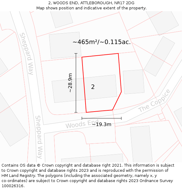 2, WOODS END, ATTLEBOROUGH, NR17 2DG: Plot and title map