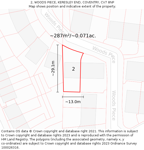 2, WOODS PIECE, KERESLEY END, COVENTRY, CV7 8NP: Plot and title map