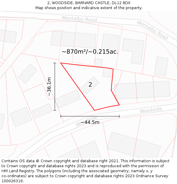 2, WOODSIDE, BARNARD CASTLE, DL12 8DX: Plot and title map