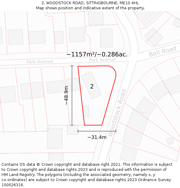 2, WOODSTOCK ROAD, SITTINGBOURNE, ME10 4HL: Plot and title map