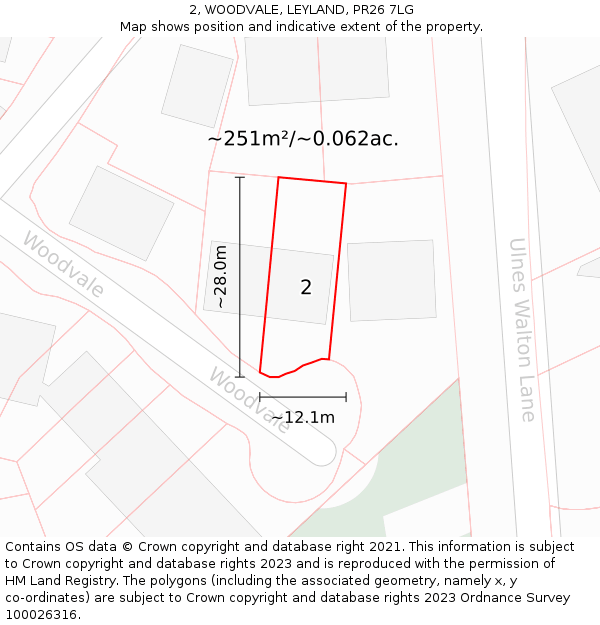 2, WOODVALE, LEYLAND, PR26 7LG: Plot and title map