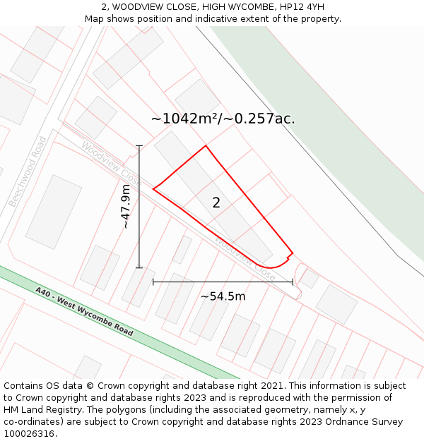 2, WOODVIEW CLOSE, HIGH WYCOMBE, HP12 4YH: Plot and title map