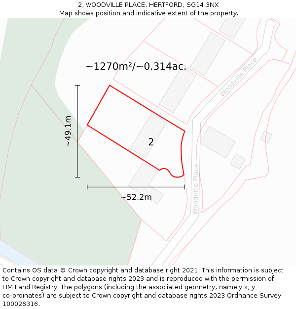 2, WOODVILLE PLACE, HERTFORD, SG14 3NX: Plot and title map