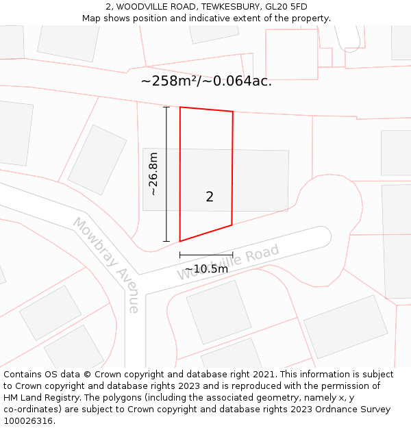 2, WOODVILLE ROAD, TEWKESBURY, GL20 5FD: Plot and title map