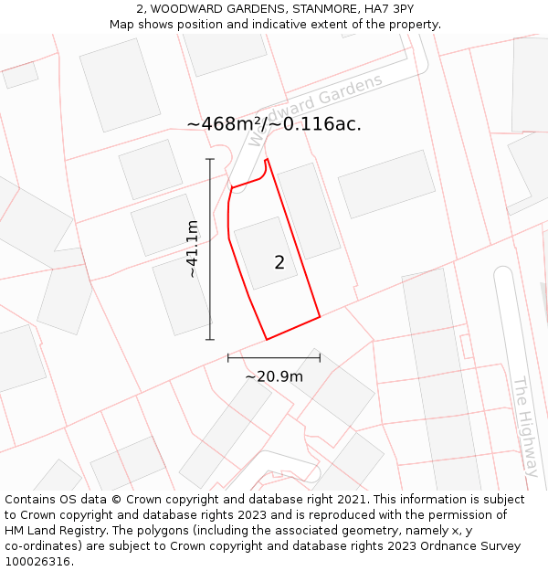 2, WOODWARD GARDENS, STANMORE, HA7 3PY: Plot and title map