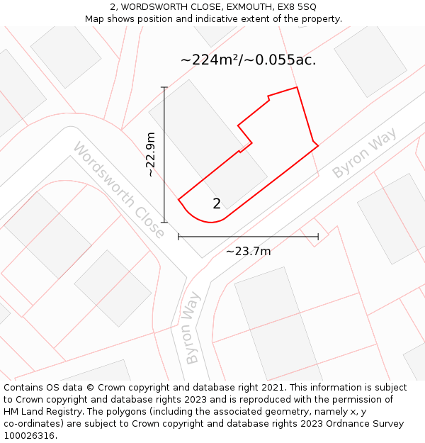 2, WORDSWORTH CLOSE, EXMOUTH, EX8 5SQ: Plot and title map