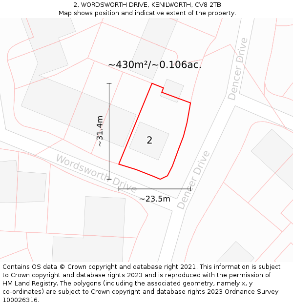 2, WORDSWORTH DRIVE, KENILWORTH, CV8 2TB: Plot and title map