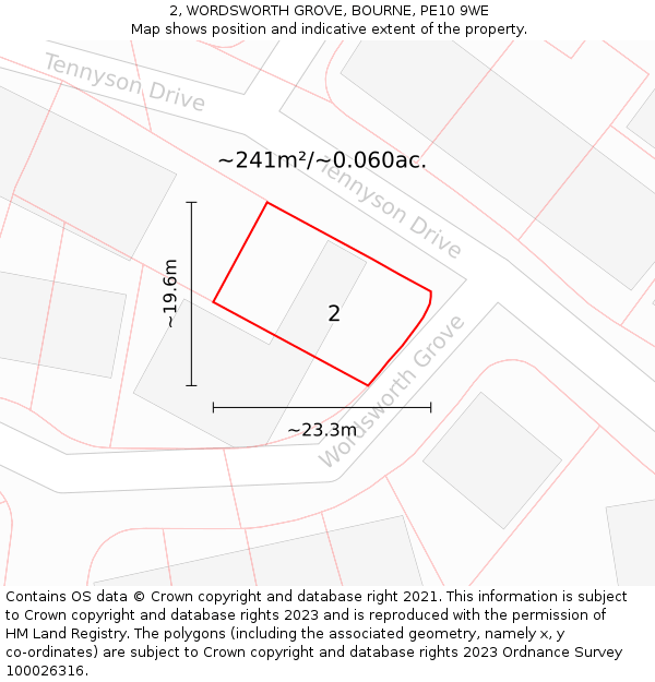 2, WORDSWORTH GROVE, BOURNE, PE10 9WE: Plot and title map