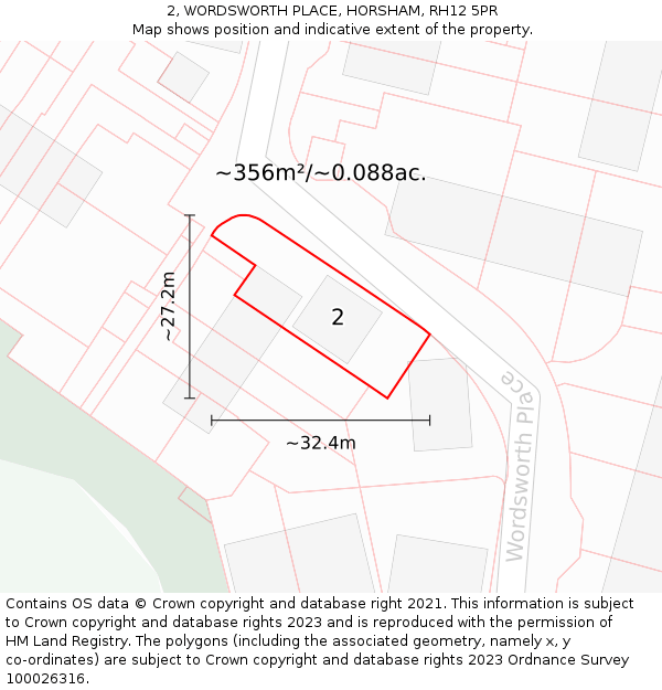 2, WORDSWORTH PLACE, HORSHAM, RH12 5PR: Plot and title map