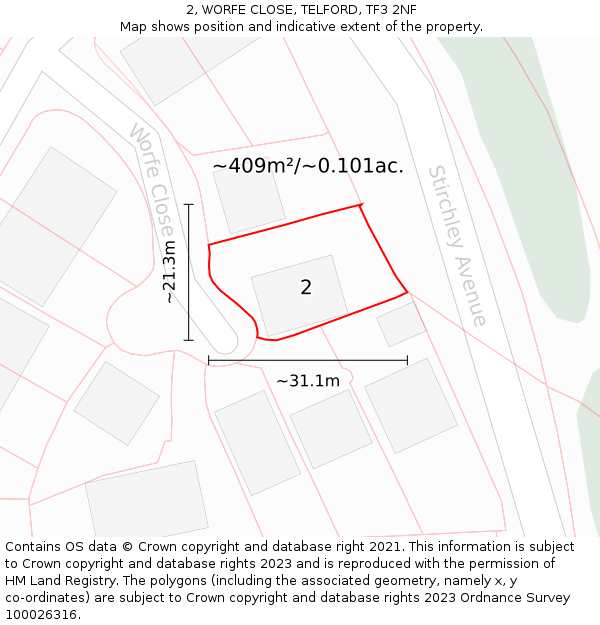 2, WORFE CLOSE, TELFORD, TF3 2NF: Plot and title map