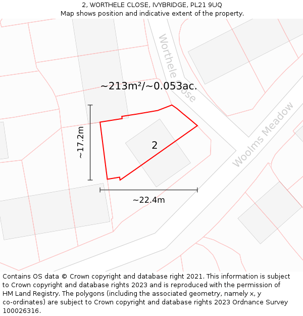 2, WORTHELE CLOSE, IVYBRIDGE, PL21 9UQ: Plot and title map