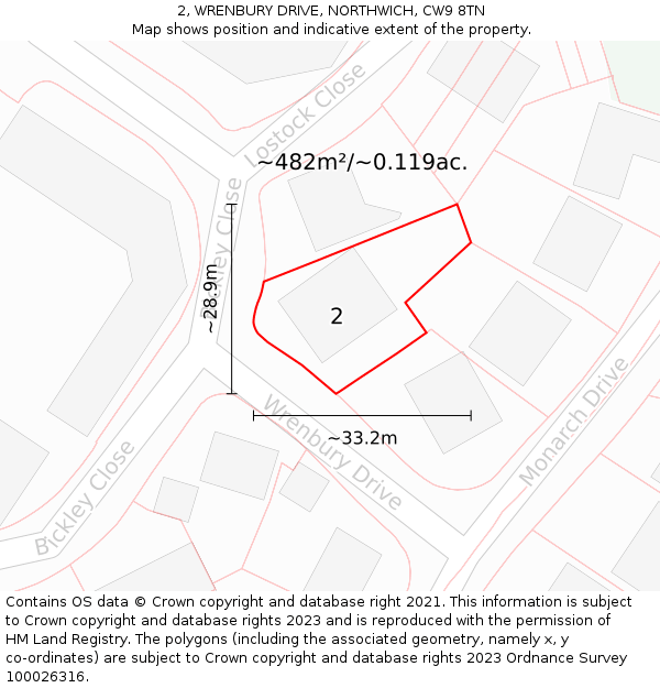 2, WRENBURY DRIVE, NORTHWICH, CW9 8TN: Plot and title map