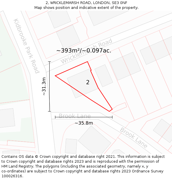 2, WRICKLEMARSH ROAD, LONDON, SE3 0NF: Plot and title map